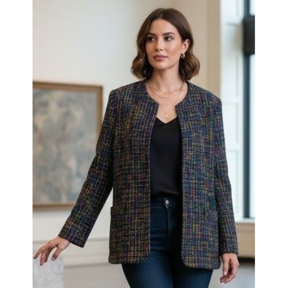 Willow Ridge Open Front Blazer Jacket‎ Women's 14P Textured Pockets Old Money